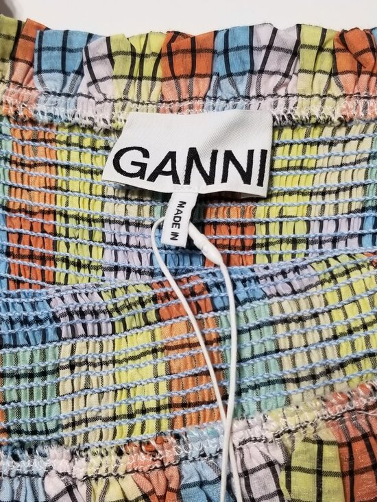 🌈NWT GANNI Multi-Color Seersucker Check Smocked Long Dress Size EU 38, 40 $285 - Picture 11 of 16